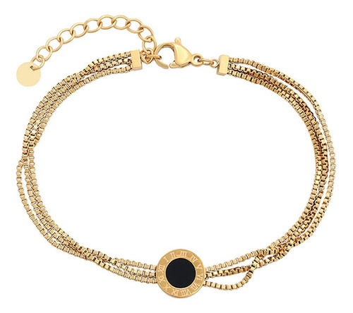 Pulsera Múltiple Para Dama Números Romanos Onix Oro 14k Lam Color Dorado Largo 17 Cm