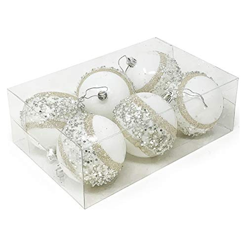 6pk 3 Pulgadas De Lujo, Bolas De Adorno Navideño Blanc...