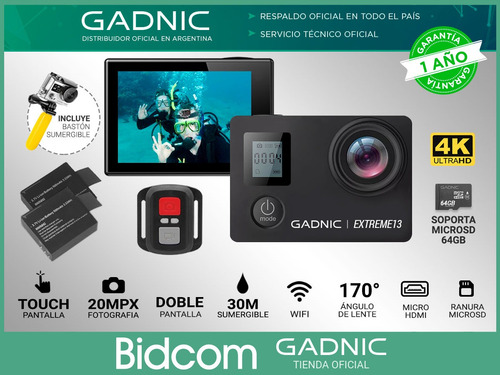 Camara Deportes Gadnic Go 4k Pro Wifi Pantalla Touch Accesor