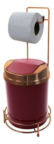 Suporte Para Papel Higiênico Lixeira Basculante - Rosé Gold Cor Vermelho Escuro