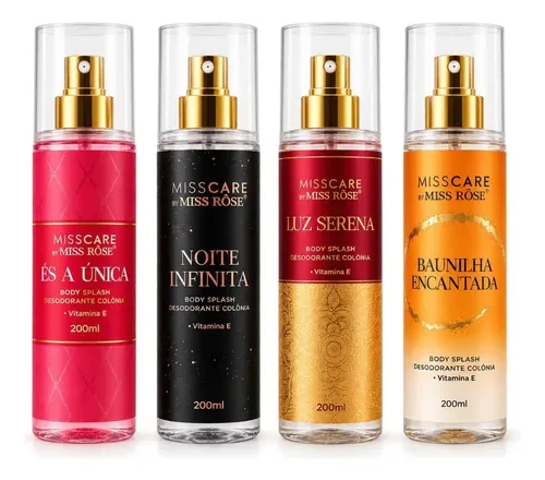 Kit 4 Body Splash Feminino Miss Care Colônia Pós Banho 200ml