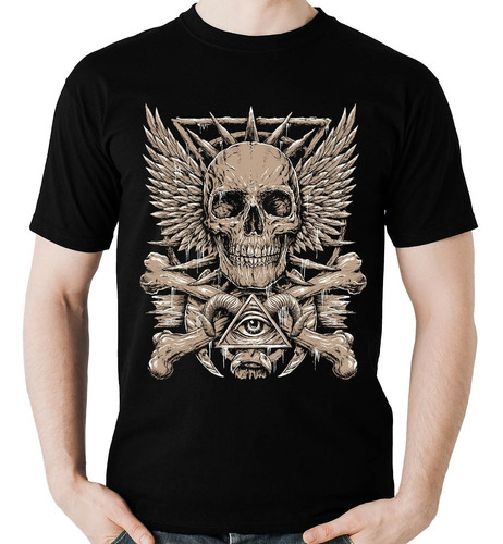 Imagem 1 de 5 de Camiseta Caveira Olho Piramide Penacho Rock Blusa Camisa