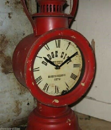 Red Railroad Lantern Clock~farmhouse Primitive Mantel/tabl