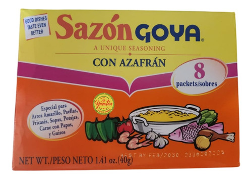 Sazón Goya Con Azafrán 40g Contiene 8 Sobres Para Paella