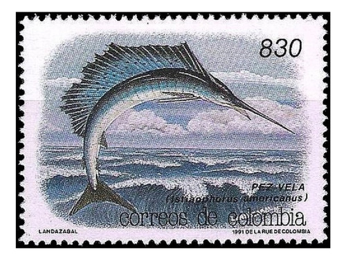 Fauna - Pez Vela Del Atlántico - Colombia - Sello Mint