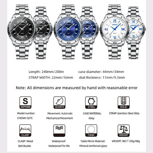 Relógio De Quartzo Casal Luminoso Luxuoso Chenxi 2 Peças