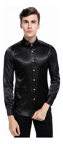 Camisa De Vestir Manga Larga De Seda Brillante Para Hombre