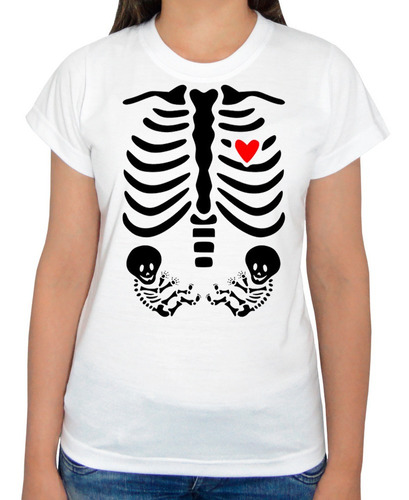Camiseta Esqueleto Raio X Gestante Grávida Gêmeos Camisa