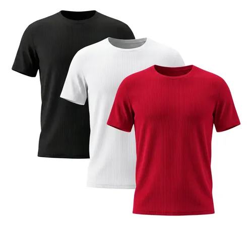 Kit 3 Camisetas Masculina Canelada Americana Gola Careca