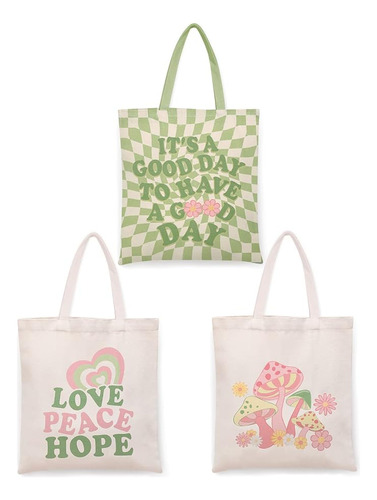3 Pieces Canvas Tote Bag Shopping Bags Y2k Aesthetic Shoulde