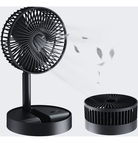 Ventilador De Escritorio Oficina Usb Recargable Y Compacto 16cm Diametro Rotacion 180° Silencioso Soporte De Celular Base Mesa Portátil Color Negro 3 Velocidades