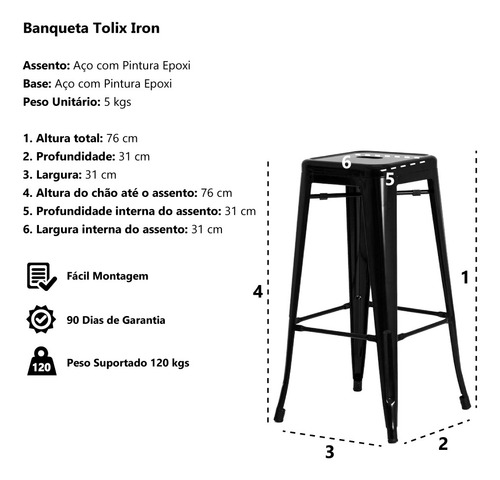 Imagem 3 de 3 de Banqueta Tolix Iron Design Industrial Várias Cores
