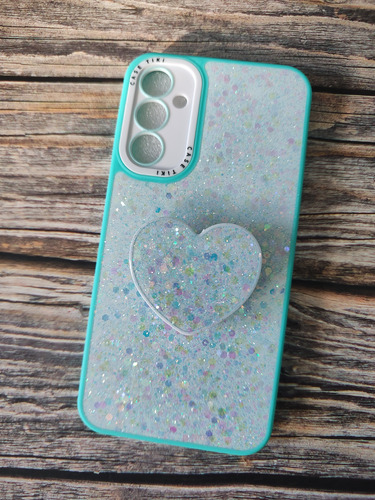 Funda De Brillo Y Pop De Corazón Para Samsung A25 Blanco