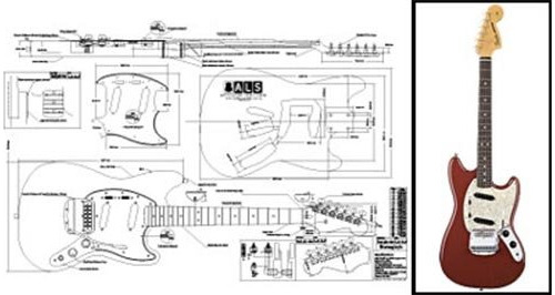 Plan De Fender Mustang Guitarra Eléctrica - Impresión A E.