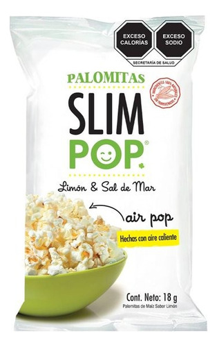 2 Pza Palomitas Slim Pop Limón Y Sal De Mar 18 G