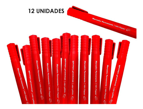 Kit De 12 Canetas Marcadoras Vermelhas Pincel Anatómico