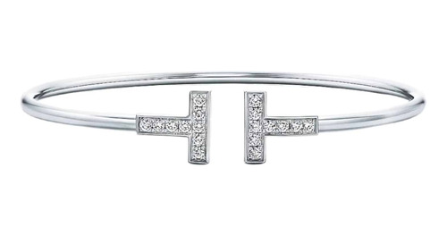 Pulsera Esclava T Wire Tiff., Plata 925, Baño Oro Y Circones