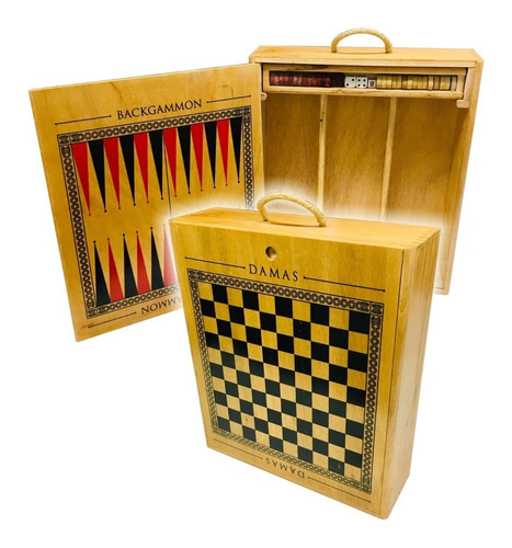 Caja Para Vinos Con Juego De Damas Y Backgammon