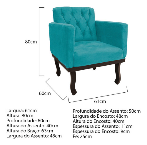 Kit 02 Poltrona Classic Luiz Xv Escritório Sala Chique Azul