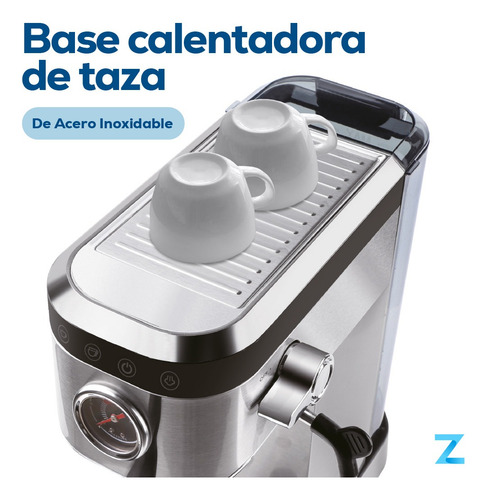 Cafetera Zego Espresso Doble Taza Vaporizador 1l 1350w 20bar Color Plateado ZC1350S
