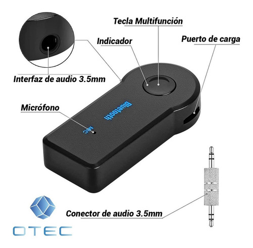 Imagen 3 de 9 de Receptor Bluetooth Manos Libres Música Audio Radio Auto Otec