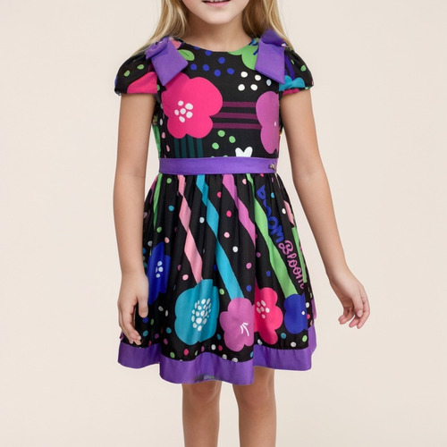 Vestido Infantil Poás Coloridas Mon Sucré Bloom 22232 B.e.