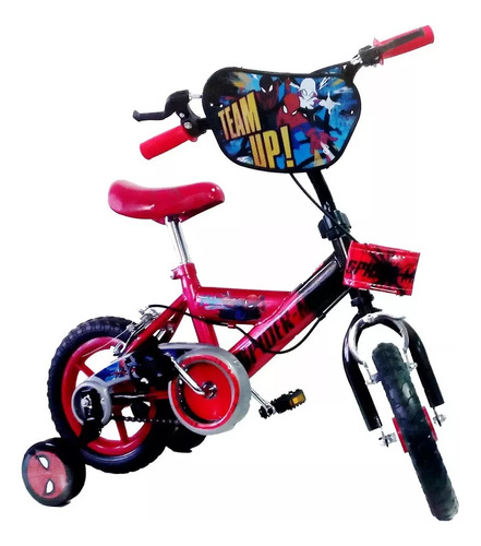Bicicleta Infantil Hot Wheels Spider Man R12 1v Color Rojo/negro Con Ruedas De Entrenamiento