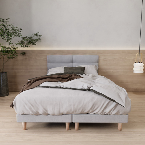 Recamara Base Cama Box Cabecera Cairo Gris Queen Size