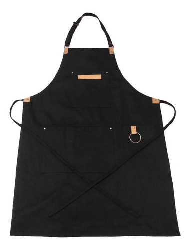 Imagen 4 de 4 de Delantal Denim Jean Y Cuero Con Porta Repasador Bolsillos