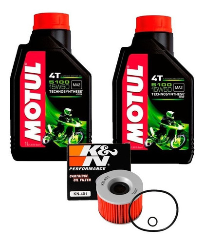 Kit Filtro Óleo K&n Ninja 250r +2 Lts Óleo Motor 5100 15w50