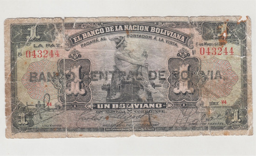 Billete Bolivia 1 Boliviano 1911 Retimbrado En 1929 (c85)