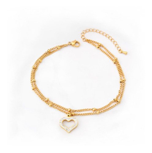Pulsera De Tobillo Corazón, Multicapa Acero Inoxidable