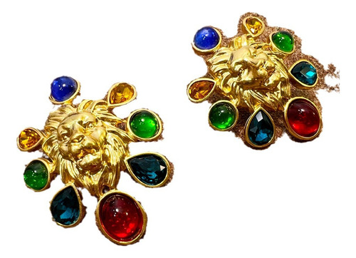 Aretes Retro Originales 18k Cabeza De León Estilo Cool