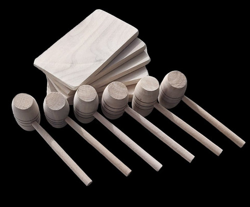 04 Kit Quebrador Caranguejo Lagosta 24 Tábuas 24 Martelinho Madeira