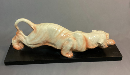 Escultura De Ceramica. Tigre. Origen Desconocido. 50 Cm Beige (Usado)