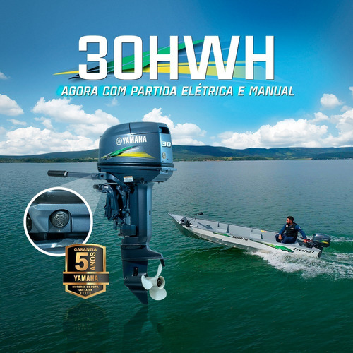 Imagem 3 de 3 de Motor De Popa Yamaha 30hp Hwhs 2 Tempos Partida Elétrica
