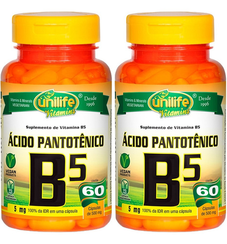 Vitamina B5 (ácido Pantotênico) - 2x 60 Cápsulas - Unilife