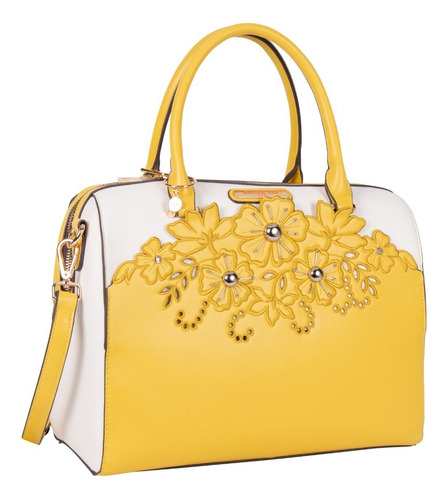 Bolsa Boston Nicole Lee Corte Laser Y Bordado Ss22 Color Amarillo