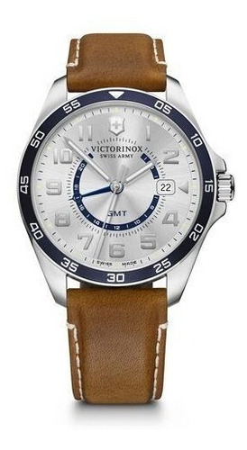 Victorinox Reloj Fieldforce Classic Gmt Correa Caqui Bisel Plateado Fondo Blanco/Plata