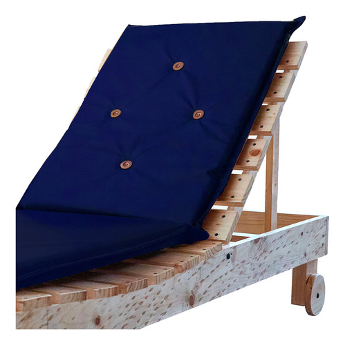 Reposeras Con Cojin Azul Y Mesa De Madera (pack)