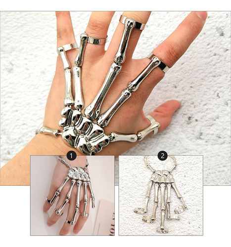 Pulsera De Mano Punk Con Forma De Calavera Exagerada, 2 Unid