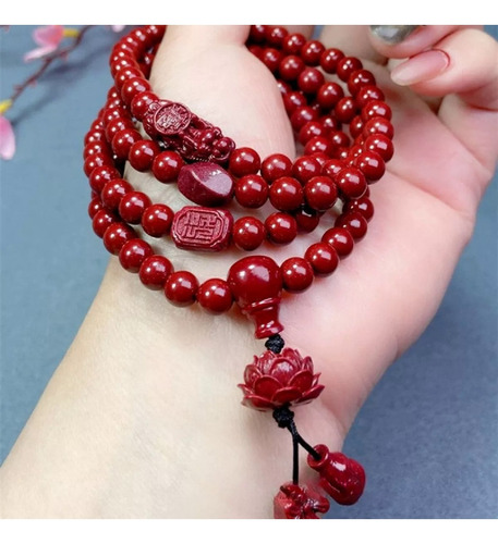 Pulsera Bermellón Con Cuentas De Buda Lotus 108