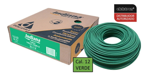 Caja 100 Mts Cable Verde Thw Cal 12 Awg Indiana 100%cobre