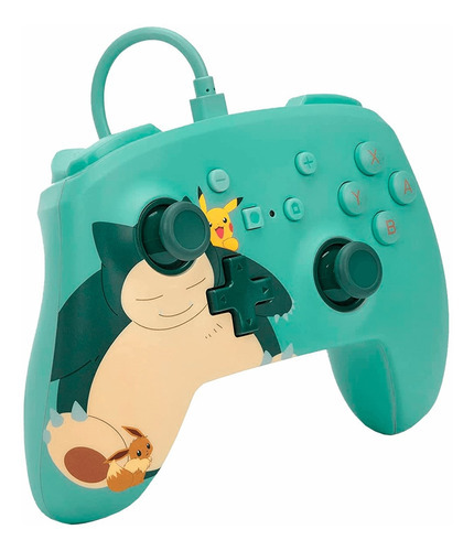 Controle Com Fio Nintendo Switch Snorlax & Friends - Powera Cor Azul-celeste