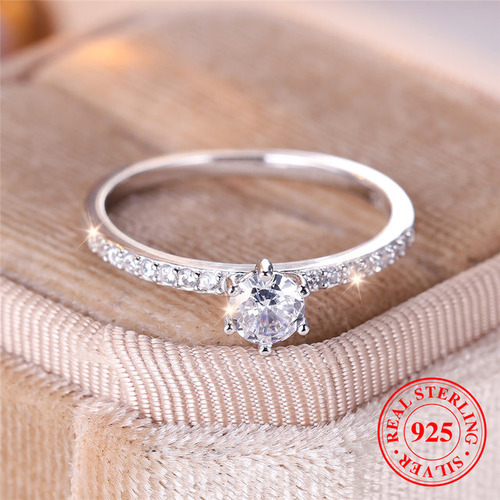Anillo De Compromiso Redondo De Plata De Ley 925 Auténtica