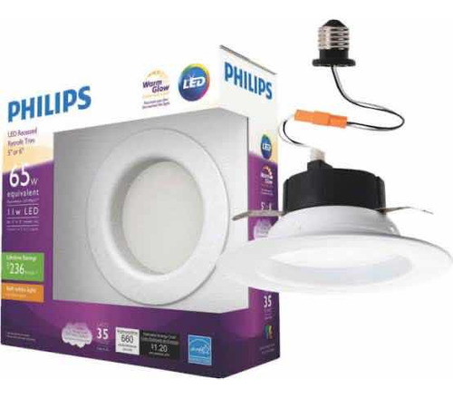 Foco Lampara Philips Regulable 65w Blanco Suave Luz Led 4pz Luz Blanco Cálido
