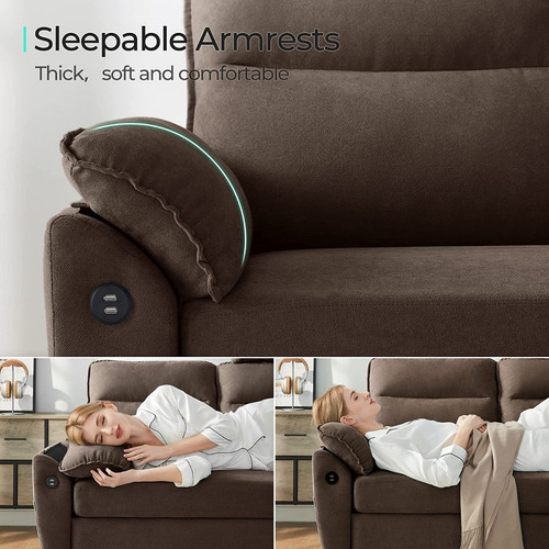Sofa Convertible 3 En 2 Puertos Usb Color Marron Linsy Home
