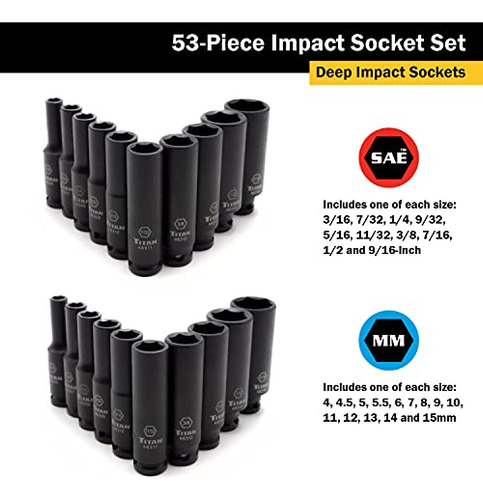 Titan 46053 53-piece 1/4-inch Drive Sae & Metric Impact Sock