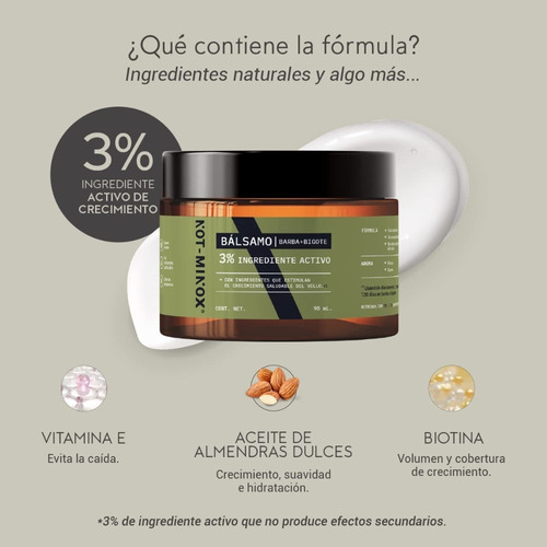 Imagen 4 de 8 de Balsamo Para Crecimiento Barba Bigote 3% 90ml Con Biotina