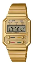 Comprar Reloj Casio Vintage A-100weg Unisex Hombre Mujer Digital Color de la malla Dorado Color del bisel Dorado Color del fondo Dorado